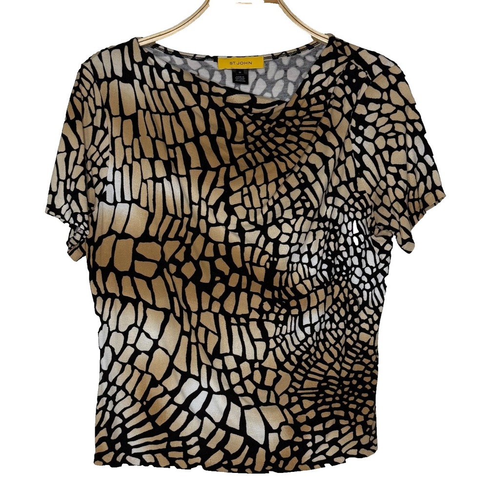 St. John Short Sleeve Animal Print Multi Stretch Knit Short Sleeve Size Medium